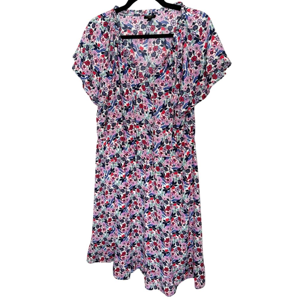 Talbots, Size 16 Petite, Floral Midi Dress, Flattering, Flowy, Flutter Sleeve